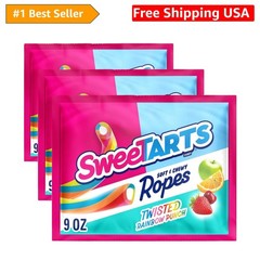 Ropes, Candy, Twisted Rainbow Punch, Soft and Chewy, 9 oz Pack of 3