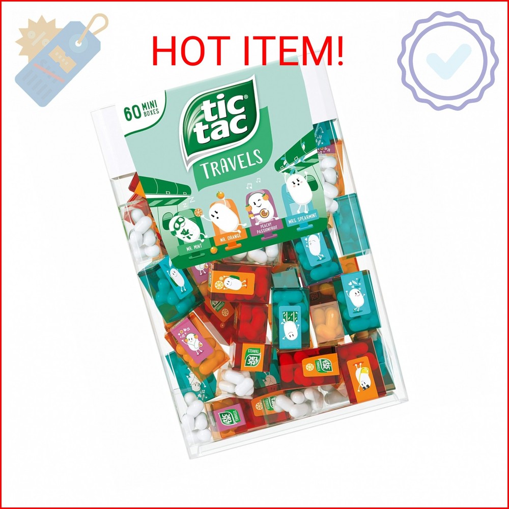 TIC TAC Box with 60 Mini Boxes (Mint, Orange, Spearmint, Peach and Passion fruit