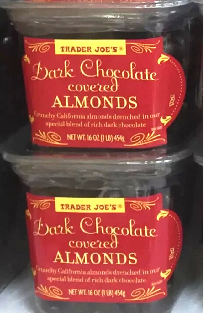 2 Pack Trader Joe’s Chocolate Covered Crunchy Almonds Delicious Rich Dark TJs