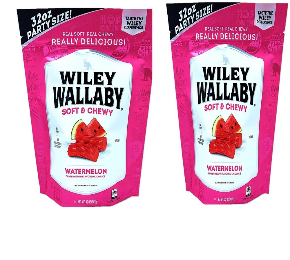 2 NEW WILEY WALLABY SOFT & CHEWY CLASSIC WATERMELON LICORICE 32 OZ BAG CANDY