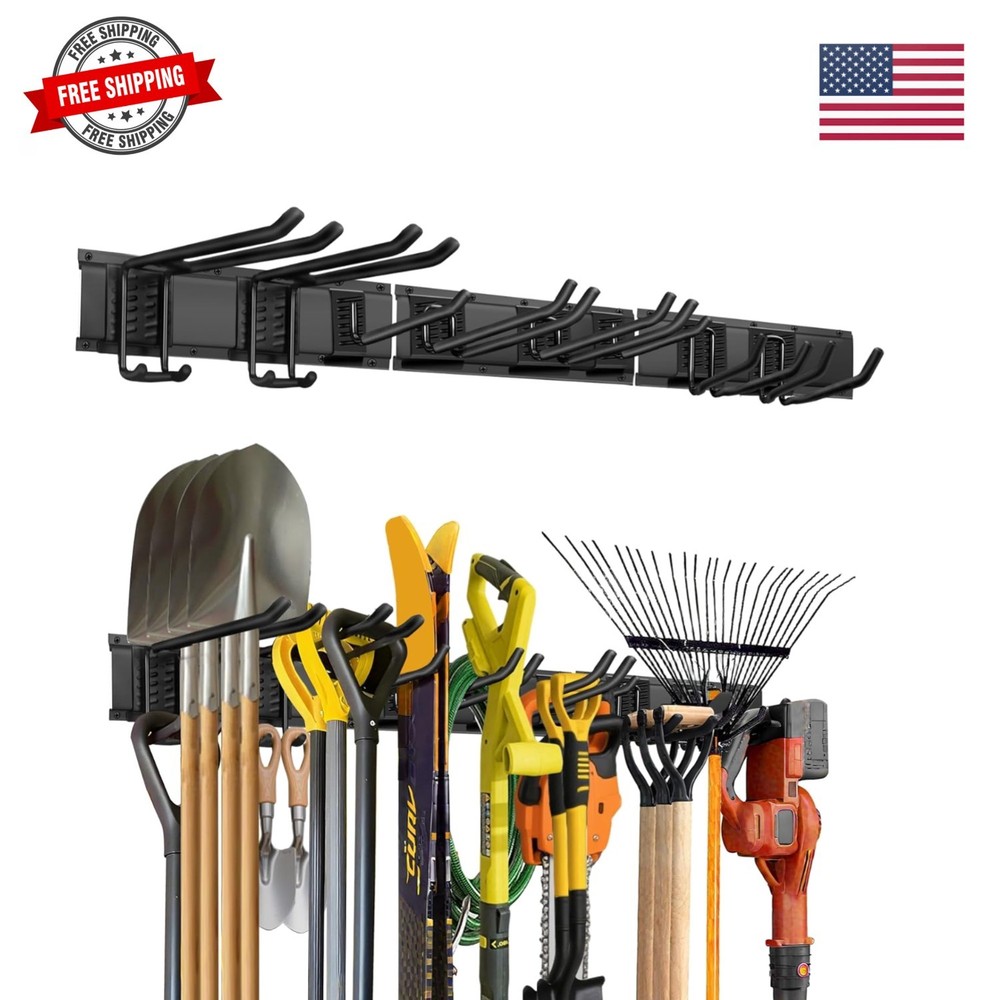 48-Inch Garage Storage Tool Organizer with 8 Hooks – Heavy Duty Metal Rack fo…
