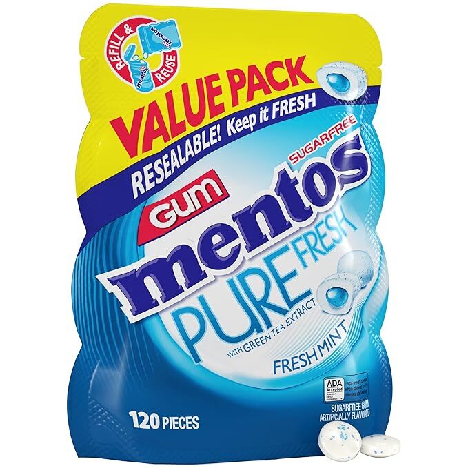 Mentos Pure Fresh Sugar-Free Chewing Gum with Xylitol,120 Piece Bulk Resealable