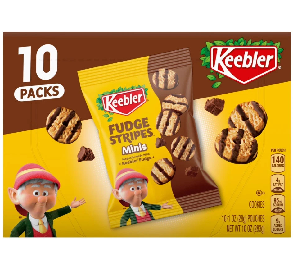 Keebler Fudge Stripes Minis, Original Shortbread Cookies Coated in Keebler Fudge