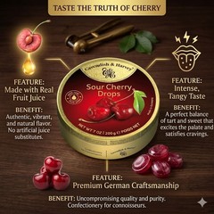 Cavendish & Harvey Sour Cherry Drops – 7oz (200g) Tin | Real Fruit Juice