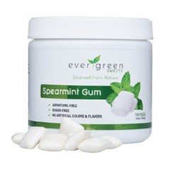 Evergreen Sweets Spearmint Gum Made with Xylitol and Stevia 100 count 3 Pack Jar