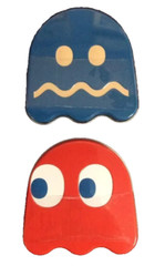 Pacman Sour Candy Tin Set/2- Boston America Co-NIB Blinky-Cherry/Blue Ghost-Rasp