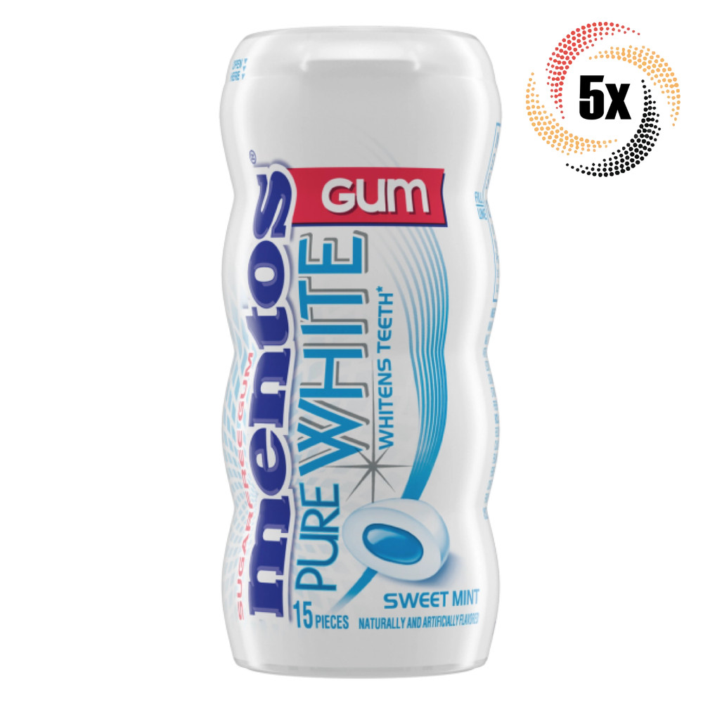 5x Bottles Mentos Pure Fresh Sweet Mint Flavor Gum | 15 Pieces Each | 1.06oz
