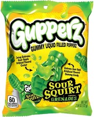 Gupperz Sour Squirt Grenade 2.54 Ounce/71g, 1 Bag, Liquid Center