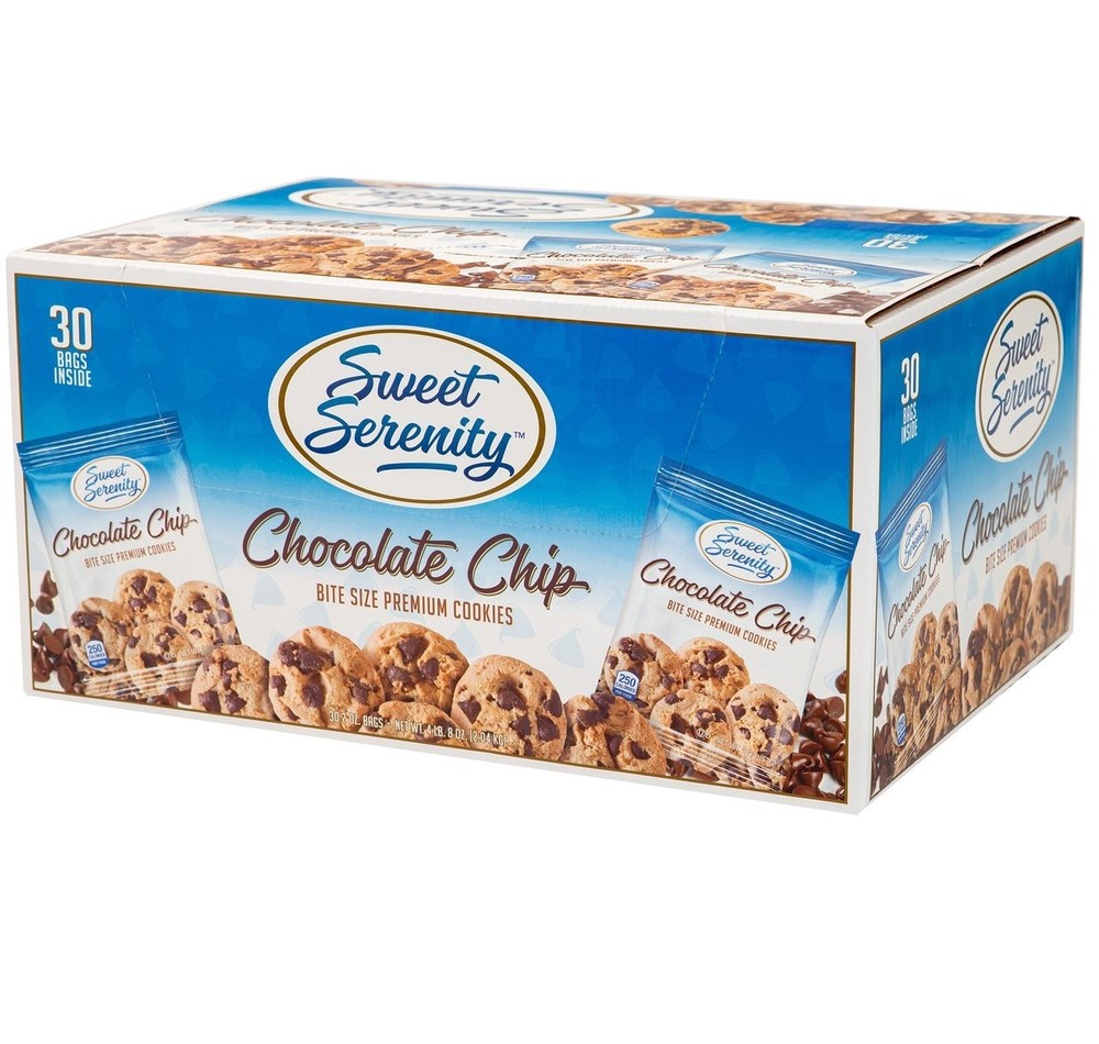 Sweet Serenity Bite Size Premium Cookies Chocolate Chip 2oz Bags 30 Count.