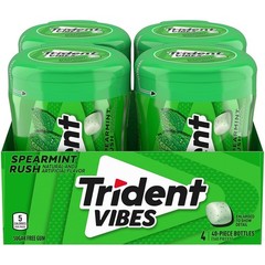 Vibes Spearmint Rush Sugar Free Gum, 4 Bottles of 40 Pieces (160 Total Pieces)