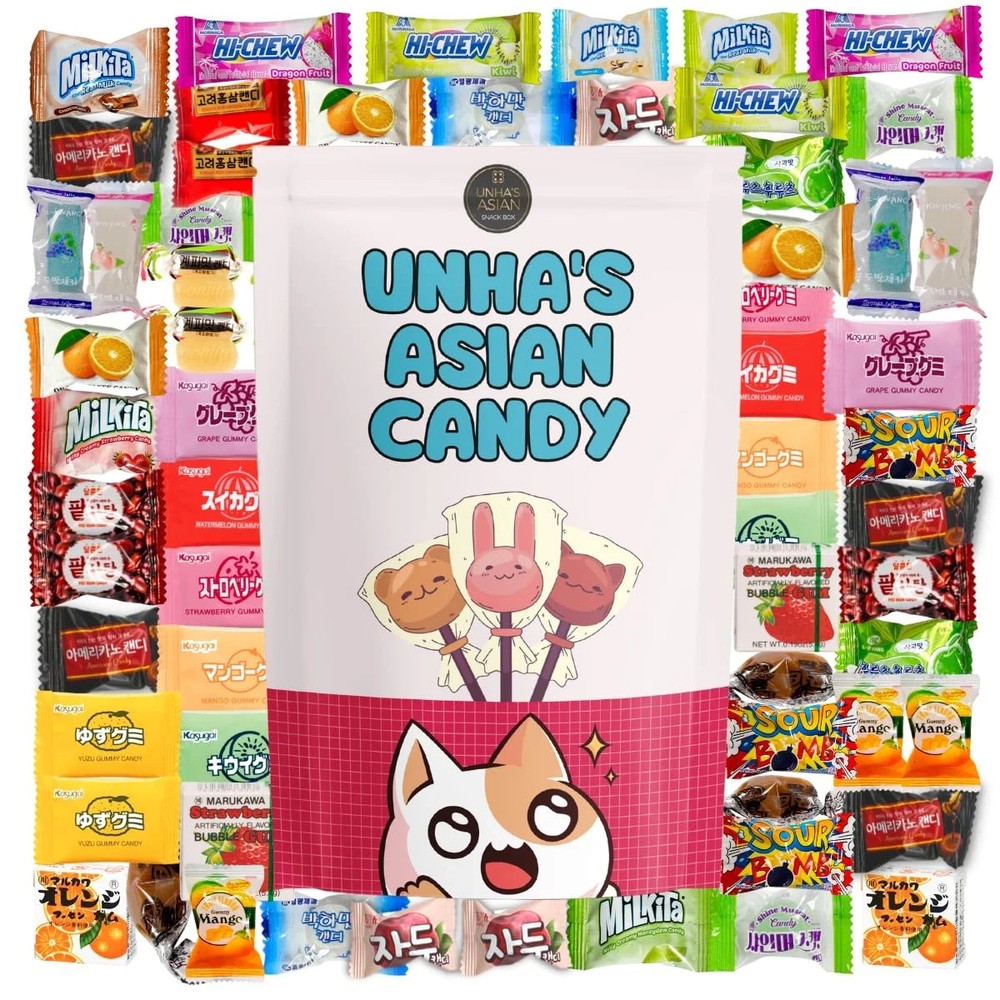 Asian Candy Mystery Gift Box, 60 Count Variety Pack of Japanese and Korean Treat