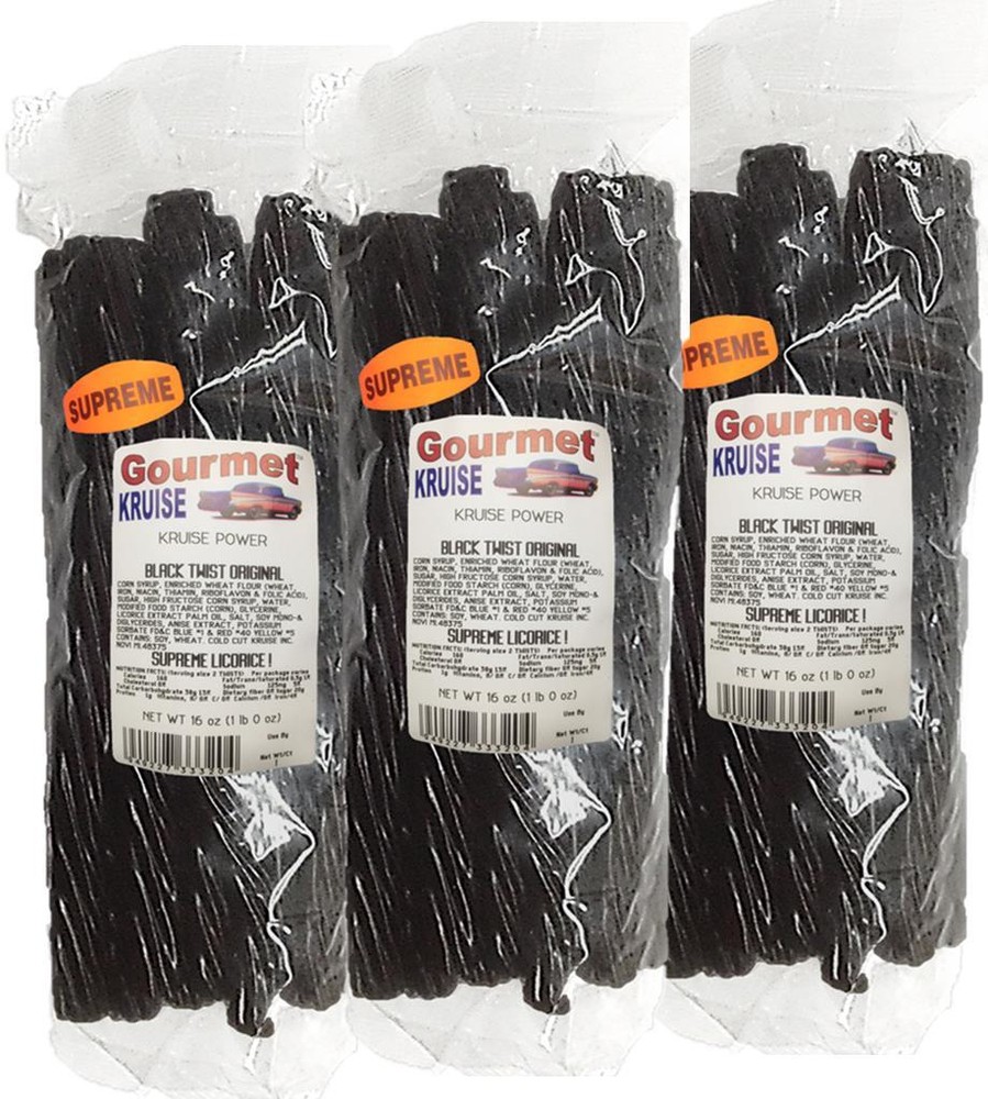Black Licorice Original Twist 3-1lb Bags (3 Pack) (NET WT 48 OZ) Gourmet Kruise®