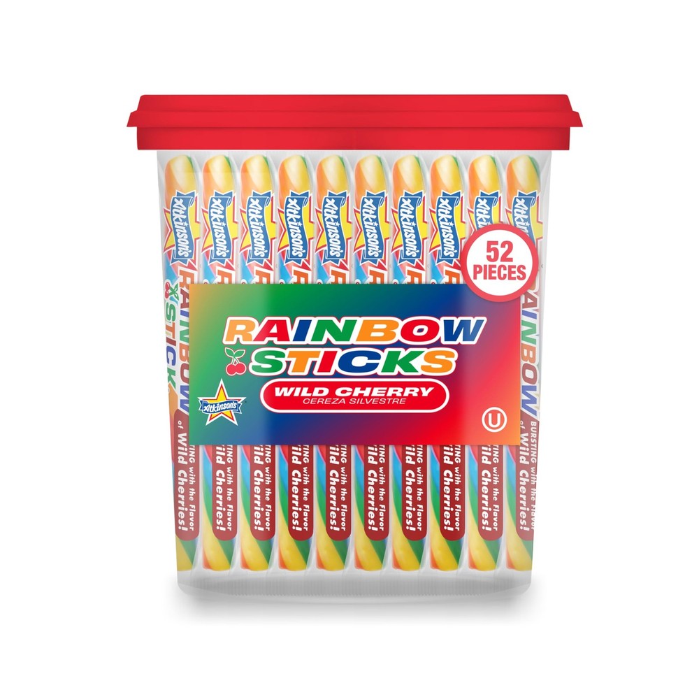 Atkinson Jumbo Rainbow Stick Wild Cherry Candy Sticks – 52 Count Jar