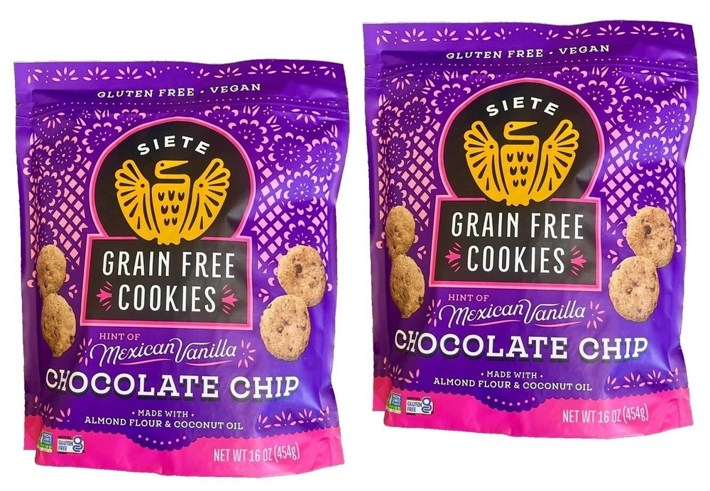 2-PACK Siete Grain Free Cookies Mexican Vanilla Chocolate Chip Gluten Free 16 Oz