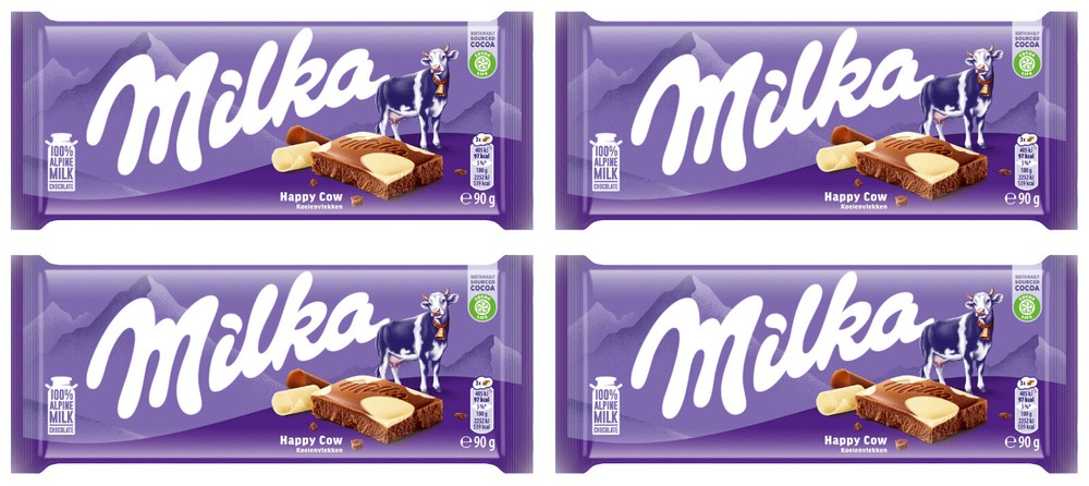 4 MILKA HAPPY COW Alpine Milk & White Chocolate Bars 100g 3.5oz