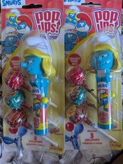NIP 2 Flix Candy Pop Ups! Smurfs Lollipop Dispenser w/ 3 Pops Each Smurfette