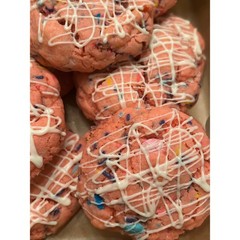 Strawberry Cookies Pink Dozen Confetti Sprinkles White Drizzle Crumble Homemade