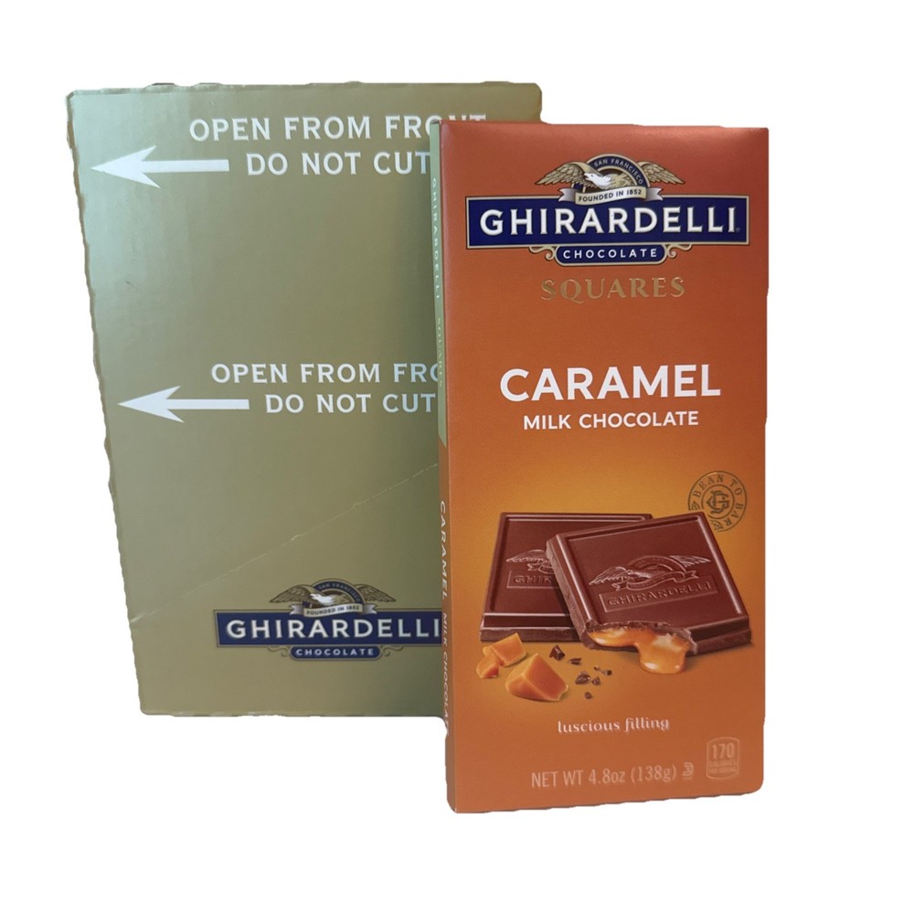 10 Ghirardelli Squares Caramel Milk Chocolate Luscious Filling 4.8oz box of 10.