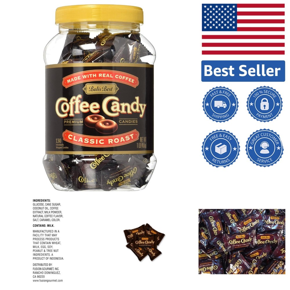 Sumatran Coffee Candy – 1 Pound Jar of Exquisite Individually Wrapped Treats