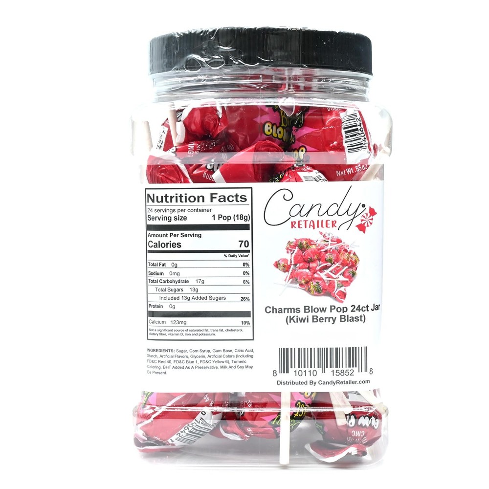 Charms Blow Pop Individually Wrapped 24 Count Reusable 44oz Jar Kiwi Berry Blast