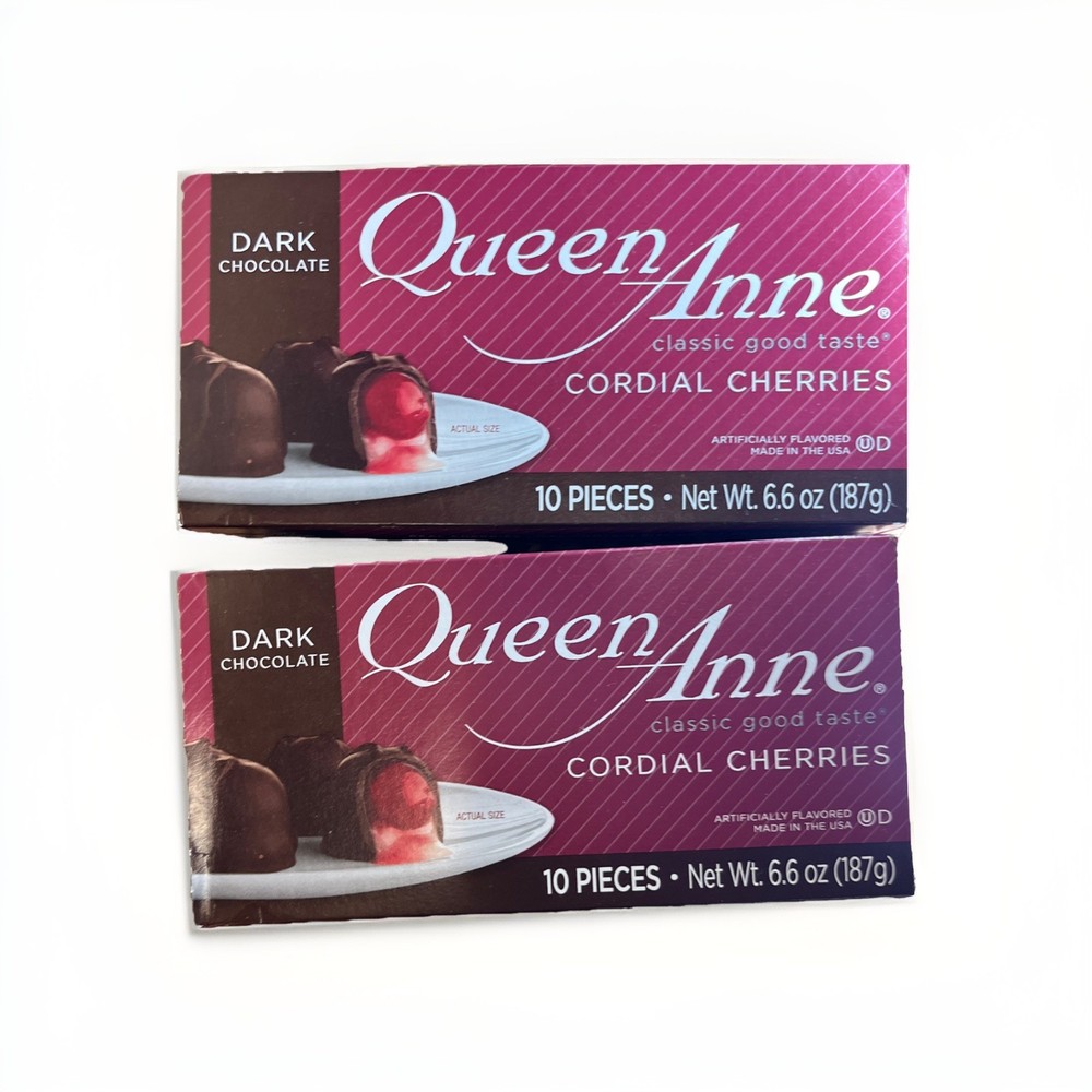 2 Boxes Queen Anne Dark Chocolate Covered Cordial Cherries Candy-20 Pieces