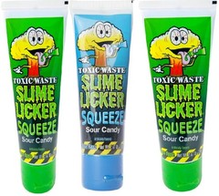 3X Toxic Waste Slime Licker Squeeze Sour Candy Tubes 2 Green Apple 1 Blue Razz