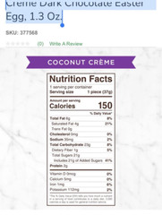 Russell Stover Easter Coconut Crème Dark Chocolate Easter Egg, 1.3 Oz. See Below