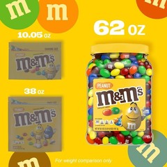 M&M’S Peanut Milk Chocolate Candy Bulk Jar 62oz Free Shipping