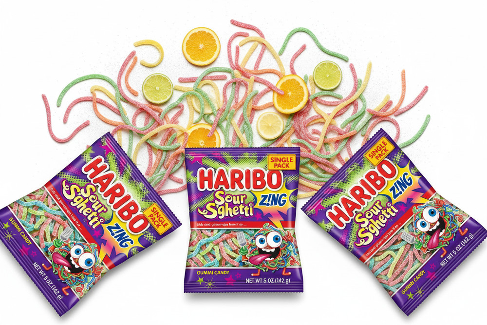 Haribo Gummi Candy, Z!NG Sour S’ghetti, 5-Ounce Bags [Pack of 3]