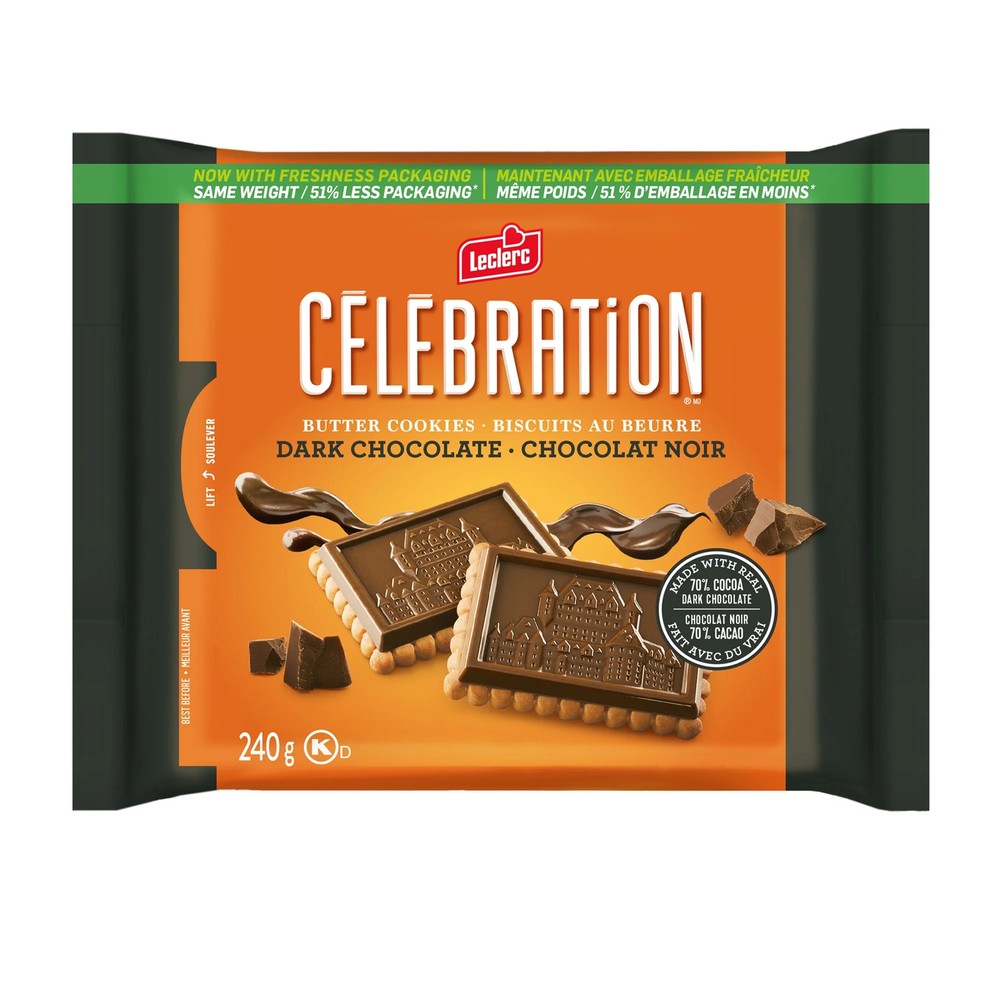 Leclerc Celebration 70% Dark Chocolate Cookies 240 g. / 8.5 oz. x 30