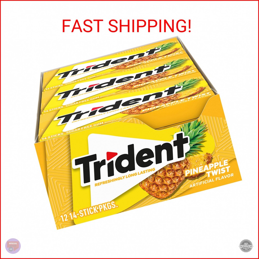 Trident Pineapple Twist Sugar-Free Chewing Gum, 12 Packs of 14 Pieces (168 Total