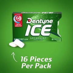 Dentyne Ice Spearmint, Sugar Free Gum, 9 Packs of 16 Pieces (144 Total Pieces)