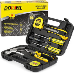 Small Homeowner Tool Set 9 Pieces General Household Small Hand Tool Kit with Pla