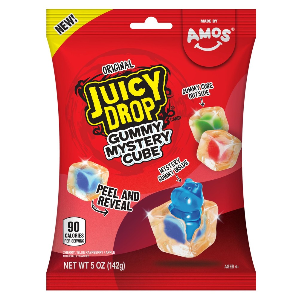 Juicy Drop Mystery Gummy Candy Cubes, Original Flavor, 5 Oz (Pack of 1), Red