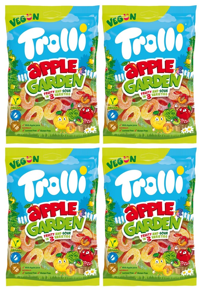 4 TROLLI APPLE GARDEN Fruity & Sour O-Rings Gummy Candies 175g 6.17oz