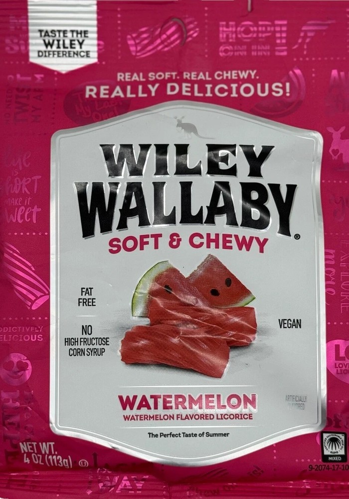 12x Wiley Wallaby WATERMELON Gourmet Licorice Soft and Chewy Twist Candy 4 Oz