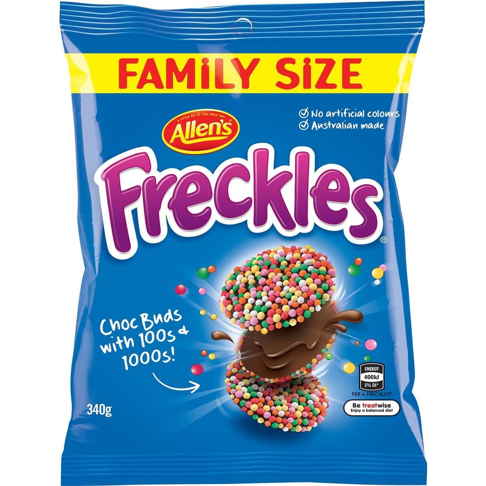 Allens Freckles Chocoloate 100’s and 1000’s Lollies Bag 340g