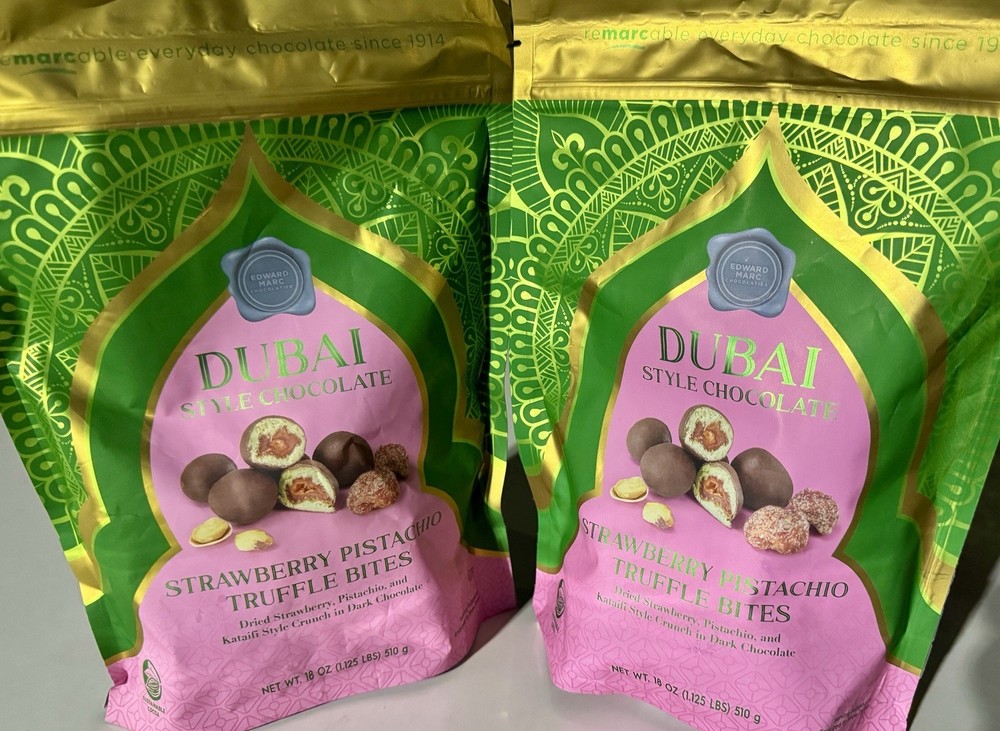 Dubai Style Chocolate Strawberry Pistachio Truffle Bites 18 oz – Bundle of 2