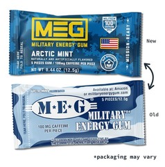 Military Energy Gum Arctic Mint – 100mg Caffeine for Workouts, Pack of 18