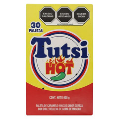 Tutsi Hot Mexican Lollipop Cherry Flavored With Chili and Gum Center 30 pcs