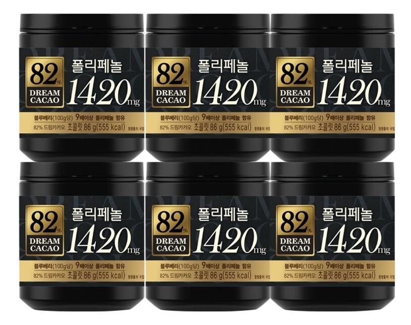 LOTTE Dream Cacao 82% Polyphenol Rich Chocolate Korean Snack 86g (3.1 oz) x 6 ea