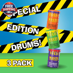 Hazardously Sour Candy Drums, 5 Flavors+Mystery, 3 Pack | Collectible Drum Conta