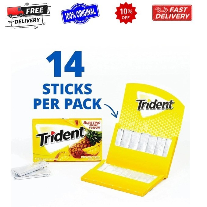 Trident Pineapple Twist Sugar Free Gum, 12 Packs (168 Total Pieces)