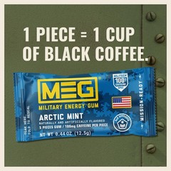 Military Energy Gum Arctic Mint – 100mg Caffeine for Workouts, Pack of 18