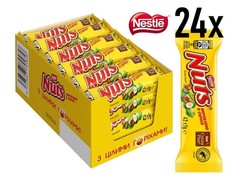 Nestlé Nuts chocolate bars in Box (24 x 42g) delicious soft nougat and hazelnuts