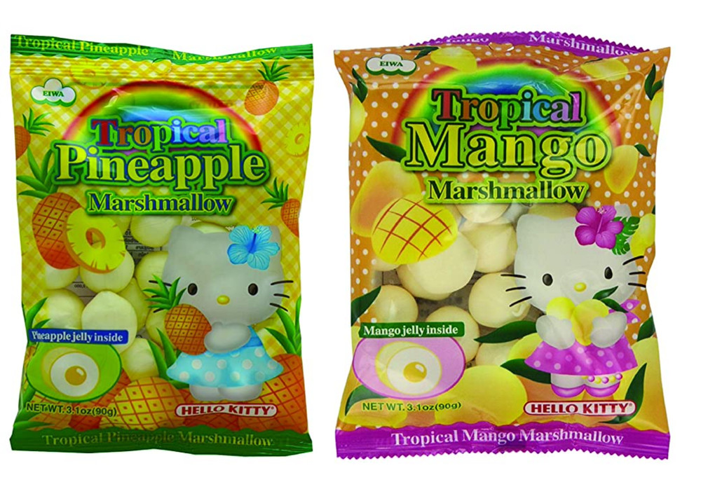 Two(2) Packs HELLO KITTY Pineapple & Mango Marshmallow Candy W/ Jelly 3.1 oz x2