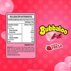 Bubbaloo Adams- goma de mascar 47 pz- sabor Fresa