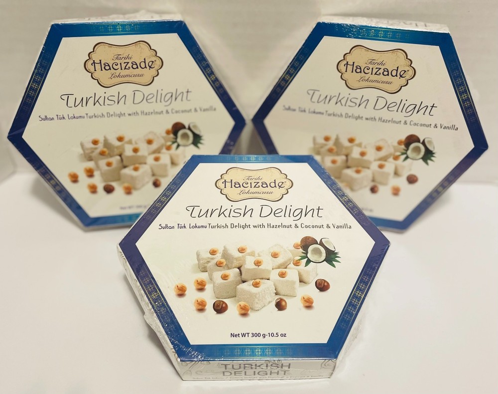 Hacizade Turkish Delights w/Hazelnut & coconut & Vanilla Candies 10.5oz (3 Pack)