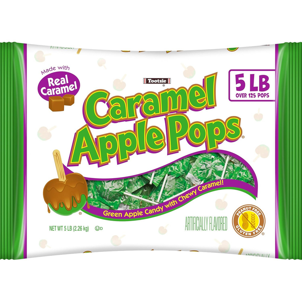 Caramel Apple Pops – Caramel Covered Green Apple Candy Lollipops – Bulk Gluten F
