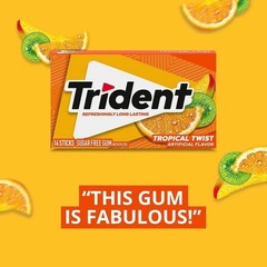 Trident Tropical Twist Sugar Free Gum, 12 Packs of 14 Pieces 168 Total Pieces…